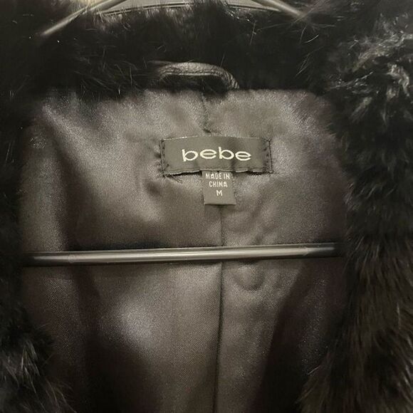 BeBe Soft Leather Dyed Rabbit Fur Cropped Short Sleeve Jacket Black Size Medium - Picture 3 of 10